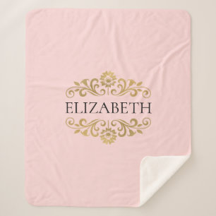 Modern Chic Blush Pink Gold Monogram Sherpa Blanket