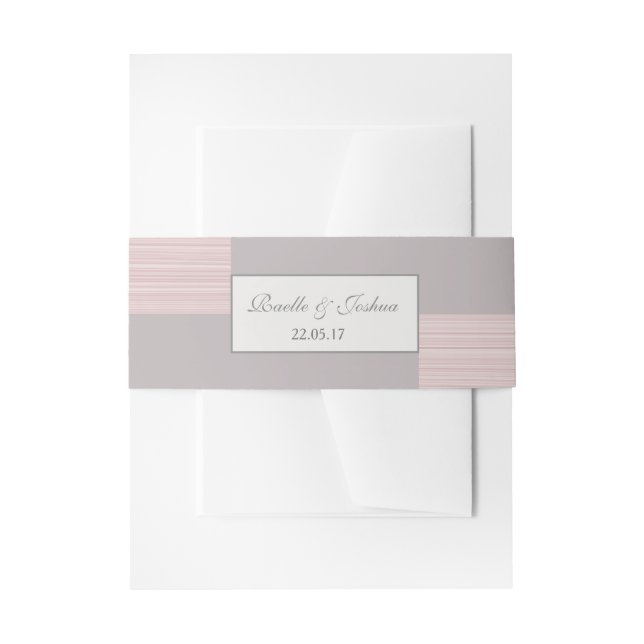 Modern chic blush pink white grey stripes wedding invitation belly band (Front Example)