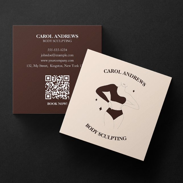 Modern Chic Body Sculpting Waxing Massage QR Code Square Business Card (Creator Uploaded)