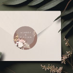 Modern Chic Bohemian Watercolor Floral Wedding Classic Round Sticker<br><div class="desc">Announce your wedding with our modern bohemian watercolor tropical floral wedding sticker. Our design features our hand-drawn boho botanical flowers and tropical greenery. Modern geometrical shapes paired with a beautiful modern boho colour palette create this elegant sophisticated wedding invitation. Customise with the couple's name. All illustrations are hand-drawn original artwork...</div>