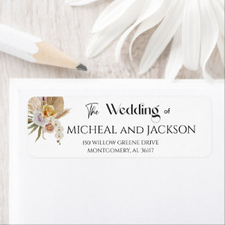 Modern Chic Bohemian Watercolor Floral Wedding Lab Return Address Label