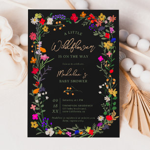 Modern chic boho bright wild flowers baby shower invitation