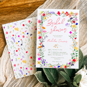 Modern chic boho bright wild flowers bridal shower invitation