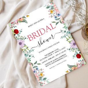 Modern Chic Boho Bright Wild Flowers Bridal Shower Invitation