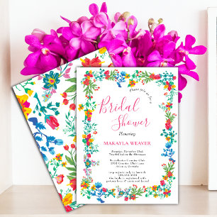 Modern chic boho bright wild flowers bridal shower invitation