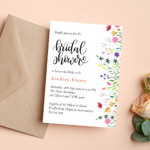 Modern Chic Boho Bright Wild Flowers Bridal Shower Invitation