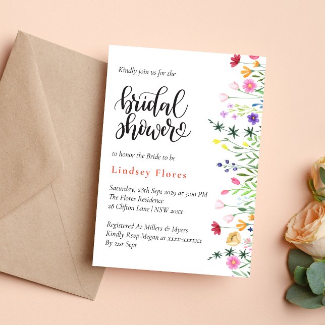 Modern Chic Boho Bright Wild Flowers Bridal Shower Invitation (Creator Uploaded)
