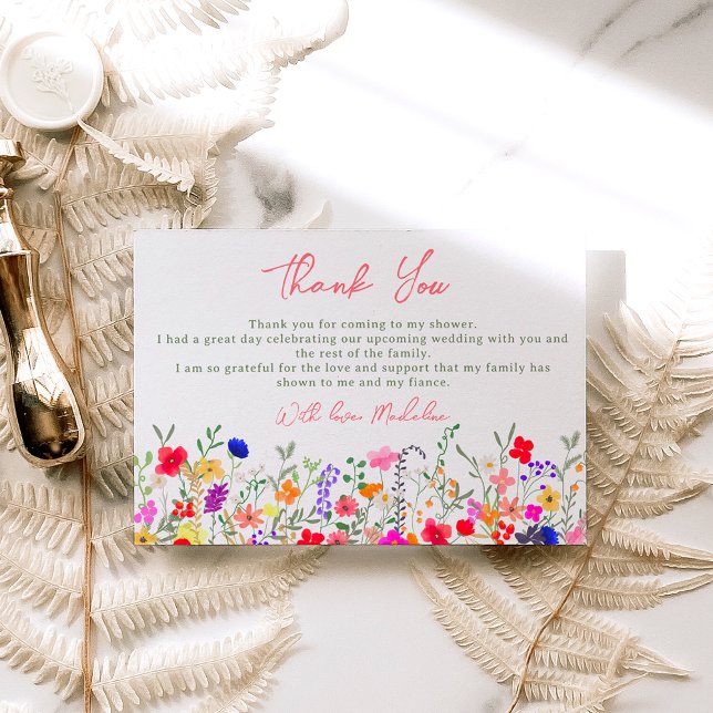 Modern chic boho bright wild flowers bridal  thank you card (Creator Uploaded)