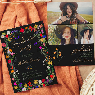 Modern chic boho bright wild flowers graduation invitation