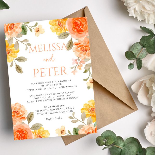 Modern chic boho bright wild flowers Wedding Invitation (Creator Uploaded)