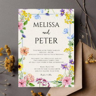 Modern chic boho bright wild flowers Wedding Invitation