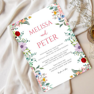 Modern Chic Boho Bright Wild Flowers Wedding Invitation