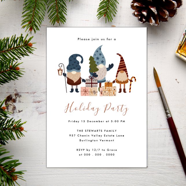 Modern Chic Boho Christmas Gnome Holiday Party Invitation (Creator Uploaded)