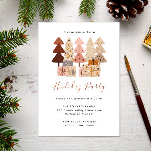 Modern Chic Boho Christmas Trees Holiday Party Invitation