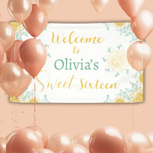 Modern Chic Boho Floral Sweet 16 Birthday Party Banner