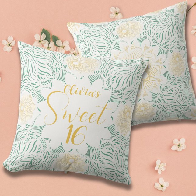 Modern Chic Boho Floral Sweet 16 Birthday Party Cushion (Creator Uploaded)