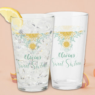 Modern Chic Boho Floral Sweet 16 Birthday Party Glass