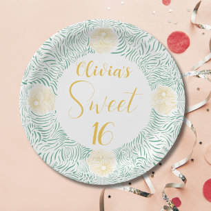 Modern Chic Boho Floral Sweet 16 Birthday Party Paper Plate