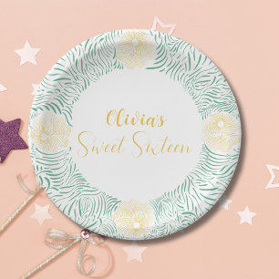 Modern Chic Boho Floral Sweet 16 Birthday Party Paper Plate