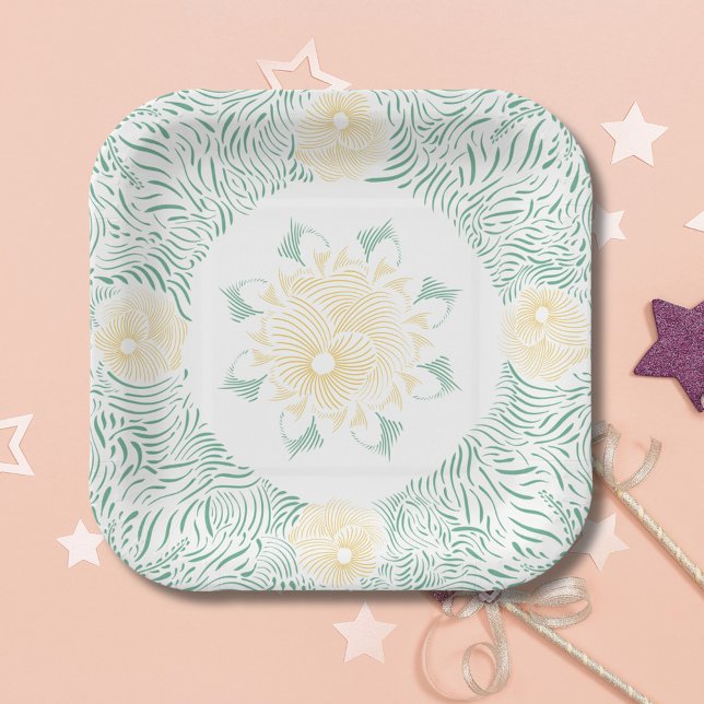 Modern Chic Boho Floral Sweet 16 Birthday Party Paper Plate (Creator Uploaded)