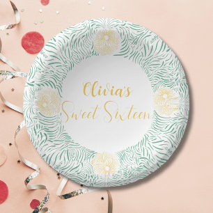 Modern Chic Boho Floral Sweet 16 Birthday Party Paper Plate