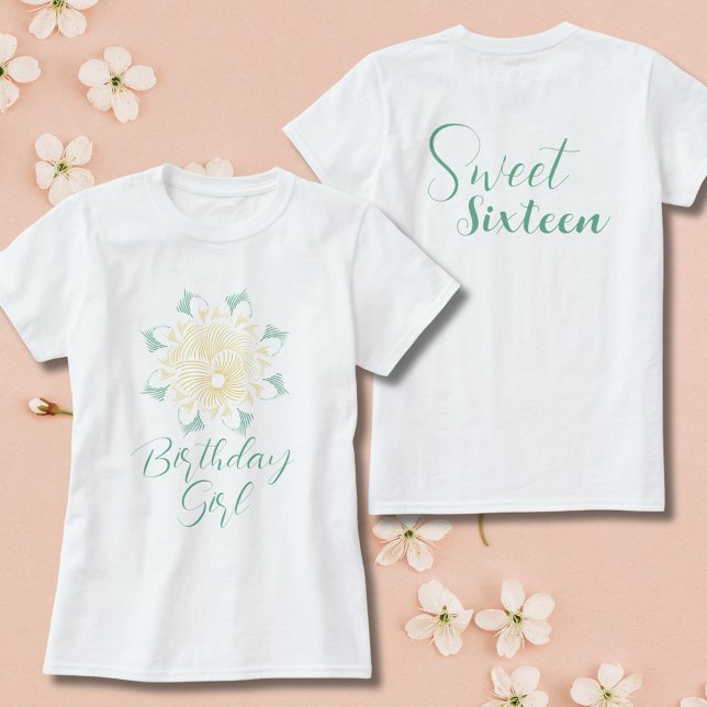 Modern Chic Boho Floral Sweet 16 Birthday Party T-Shirt (Creator Uploaded)