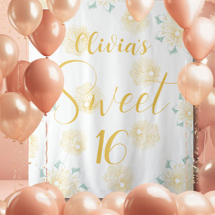 Modern Chic Boho Floral Sweet 16 Birthday Party Tapestry