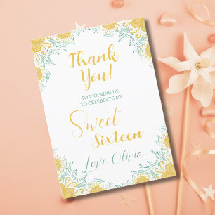 Modern Chic Boho Floral Sweet 16 Birthday Party Thank You Card