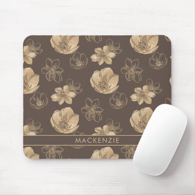 Modern Chic Boho Gold Foil Floral Pattern Mouse Pad (With Mouse)