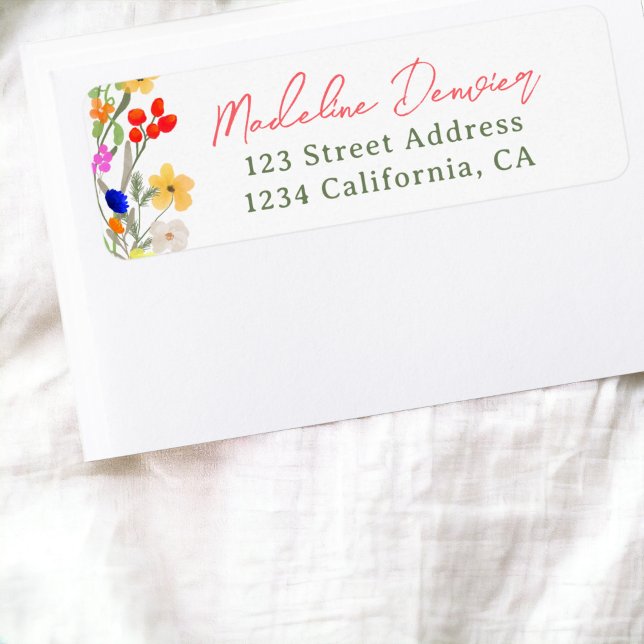 Modern chic boho wild flowers graduation return address label (Modern chic boho wild flowers graduation label)