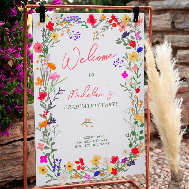 Modern chic boho wild flowers graduation welcome poster (Modern chic boho wild flowers graduation welcome poster)
