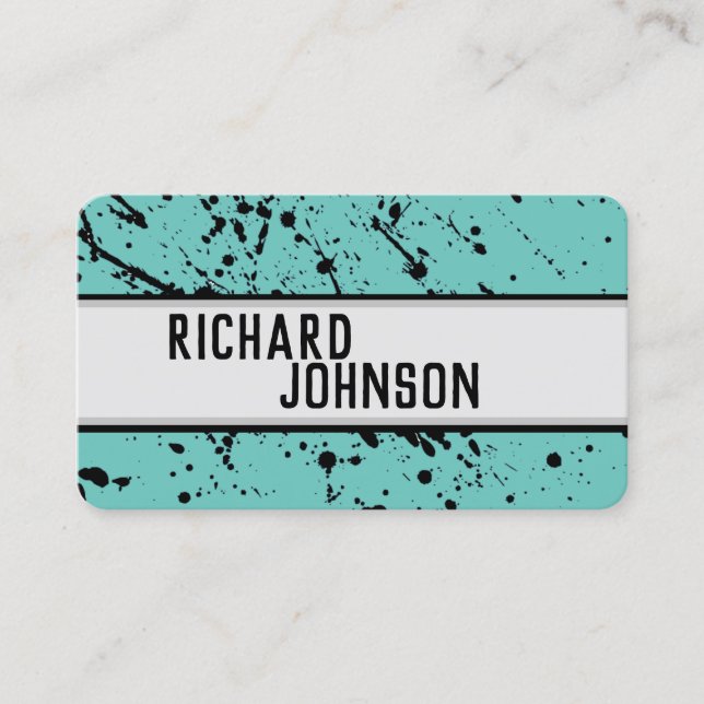 modern chic bold paint splatter turquoise business card (Front)