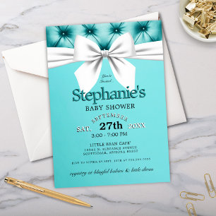 Modern Chic Bow Aqua Blue Tiffany Baby Shower Invitation