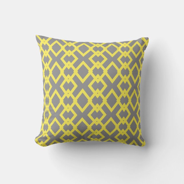 Modern Chic Bright Colourful Yellow Grey Cushion (Front)