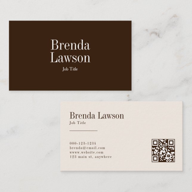 Modern Chic Brown & Beige Professional QR Code Business Card (Front/Back)
