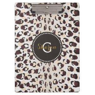 Modern chic brown cheetah print pattern monogram clipboard
