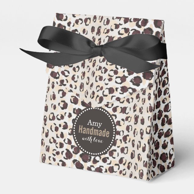 Modern chic brown cheetah print pattern monogram favour box (Front Side)