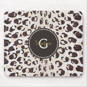 Modern chic brown cheetah print pattern monogram mouse pad