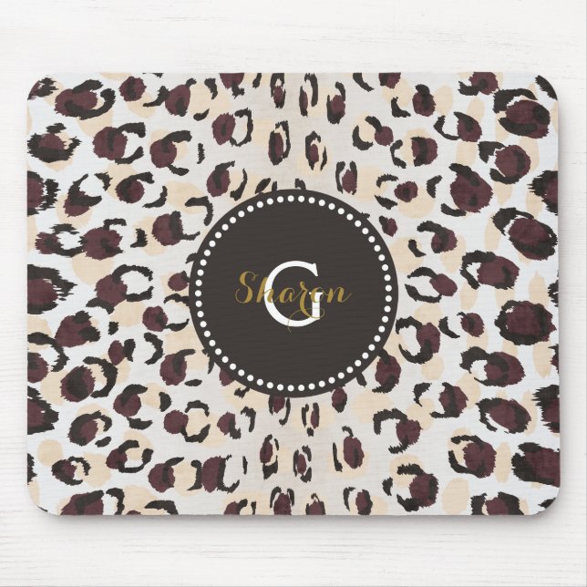 Modern chic brown cheetah print pattern monogram mouse pad (Front)
