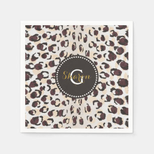 Modern chic brown cheetah print pattern monogram napkin