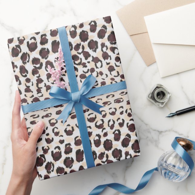 Modern chic brown cheetah print pattern monogram wrapping paper (Gifting)