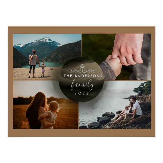 Modern Chic Brown Golden Ornamental 4 Photos Poster (Front)