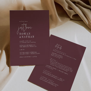 Modern Chic Burgundy Just Love All In One Wedding Invitation