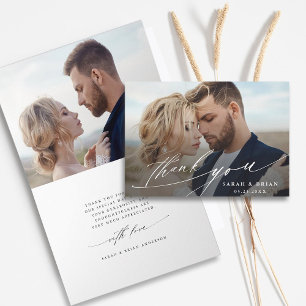 Modern Chic Calligraphy 2 Photo Wedding Folded Thank You Card
