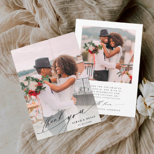 Modern Chic Calligraphy 2 Photo Wedding Thank You Card
