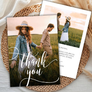 Modern Chic Calligraphy Script 2 Photo Wedding Thank You Card