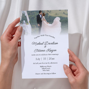 modern chic calligraphy wedding photo Invitation