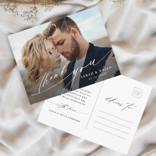 Modern Chic Calligraphy Wedding Photo Thank You Postcard