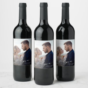 Modern Chic Calligraphy Wedding Thank You Photo Wine Label