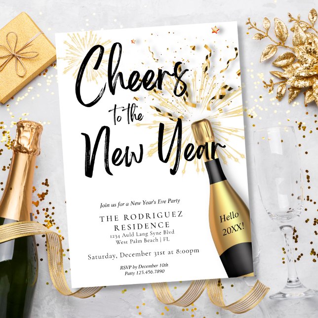 Modern Chic Champagne Cheers to the New Year Party Invitation (Creator Uploaded)